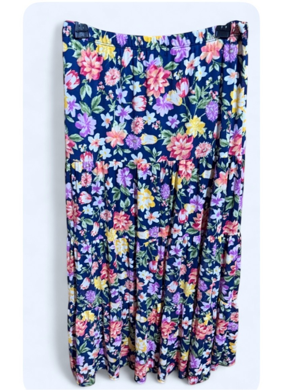 Floral Navy Tiered Maxi Skirt - Women's